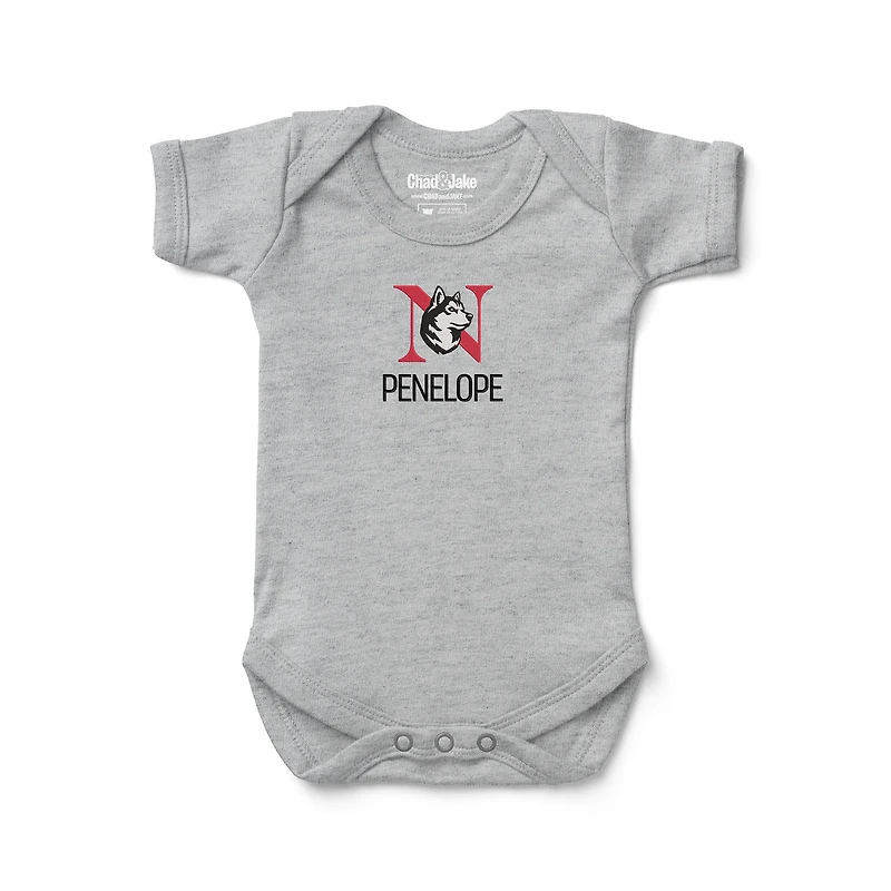 Infant Chad & Jake Heather Gray Northeastern Huskies Personalized Embroidered Logo Bodysuit
