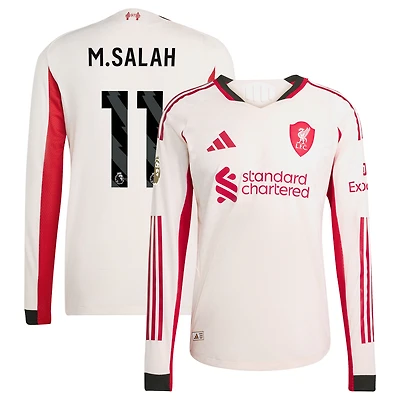 Men's adidas Mohamed Salah White Liverpool 2025/26 Away Authentic Long Sleeve Player Jersey