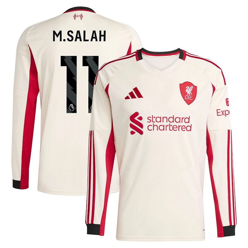 Men's adidas Mohamed Salah White Liverpool 2025/26 Away Replica Long Sleeve Player Jersey