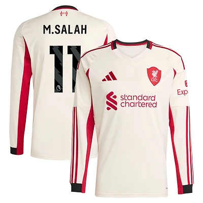 Men's adidas Mohamed Salah White Liverpool 2025/26 Away Replica Long Sleeve Player Jersey