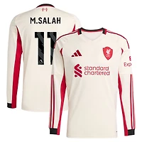 Men's adidas Mohamed Salah White Liverpool 2025/26 Away Replica Long Sleeve Player Jersey