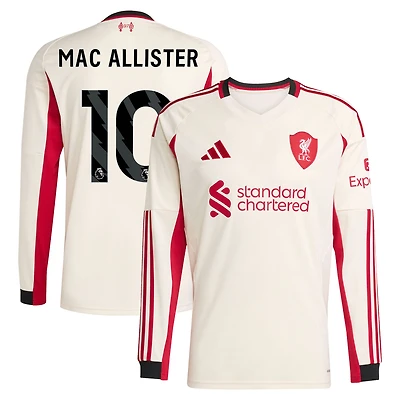 Men's adidas Alexis Mac Allister White Liverpool 2025/26 Away Replica Long Sleeve Player Jersey
