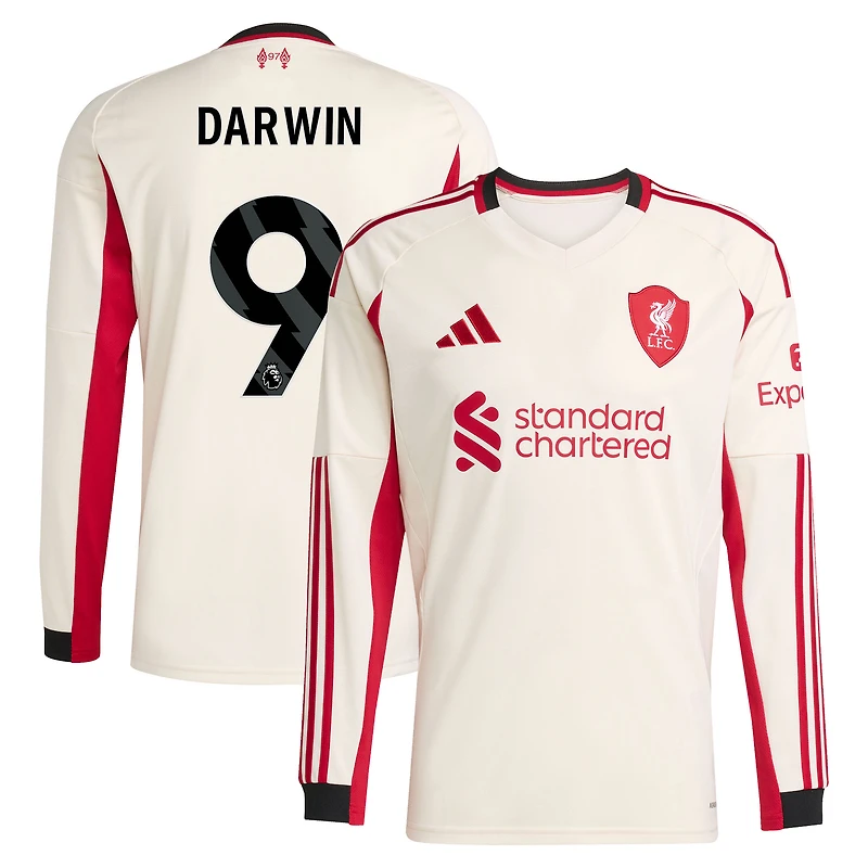 Men's adidas Darwin Núñez White Liverpool 2025/26 Away Replica Long Sleeve Player Jersey