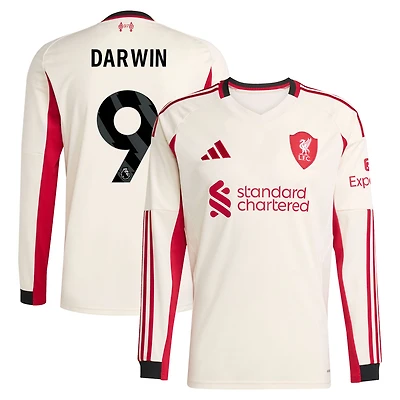 Men's adidas Darwin Núñez White Liverpool 2025/26 Away Replica Long Sleeve Player Jersey