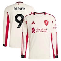 Men's adidas Darwin Núñez White Liverpool 2025/26 Away Replica Long Sleeve Player Jersey
