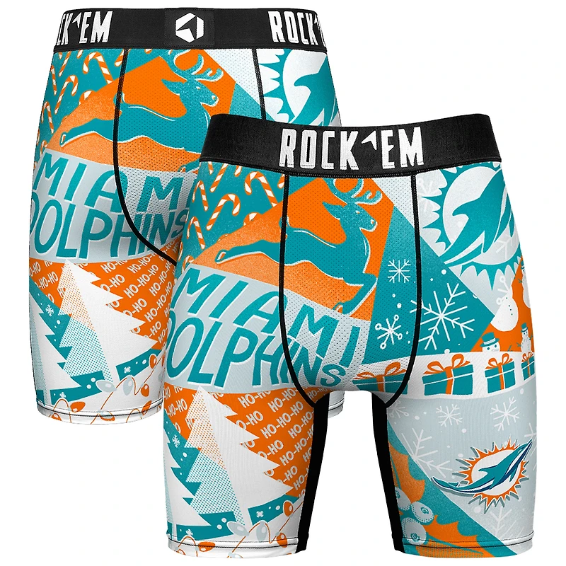 Men's Rock Em Socks Aqua Miami Dolphins Holiday Tacky Remix Boxer Briefs
