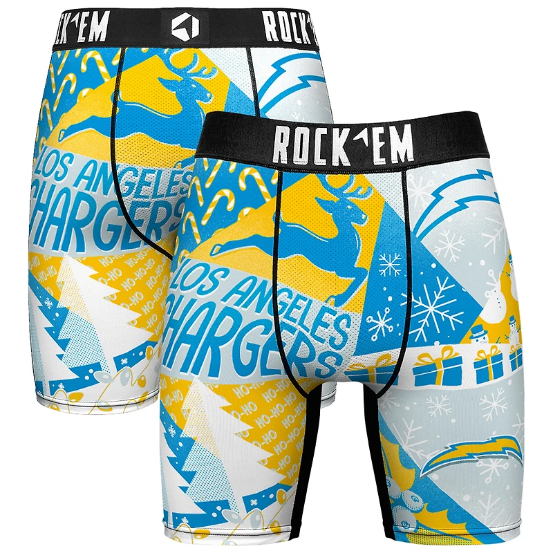 Men's Rock Em Socks Powder Blue Los Angeles Chargers Holiday Tacky Remix Boxer Briefs