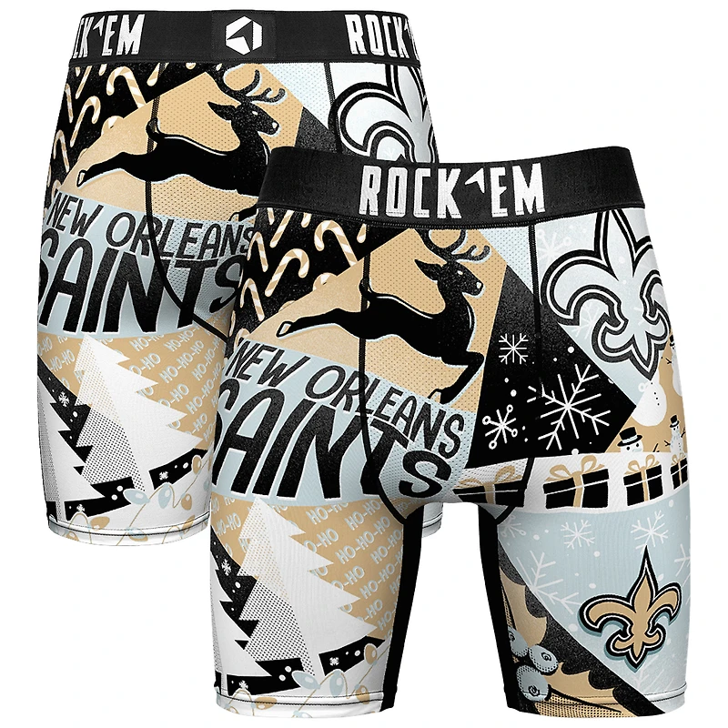 Men's Rock Em Socks Black New Orleans Saints Holiday Tacky Remix Boxer Briefs