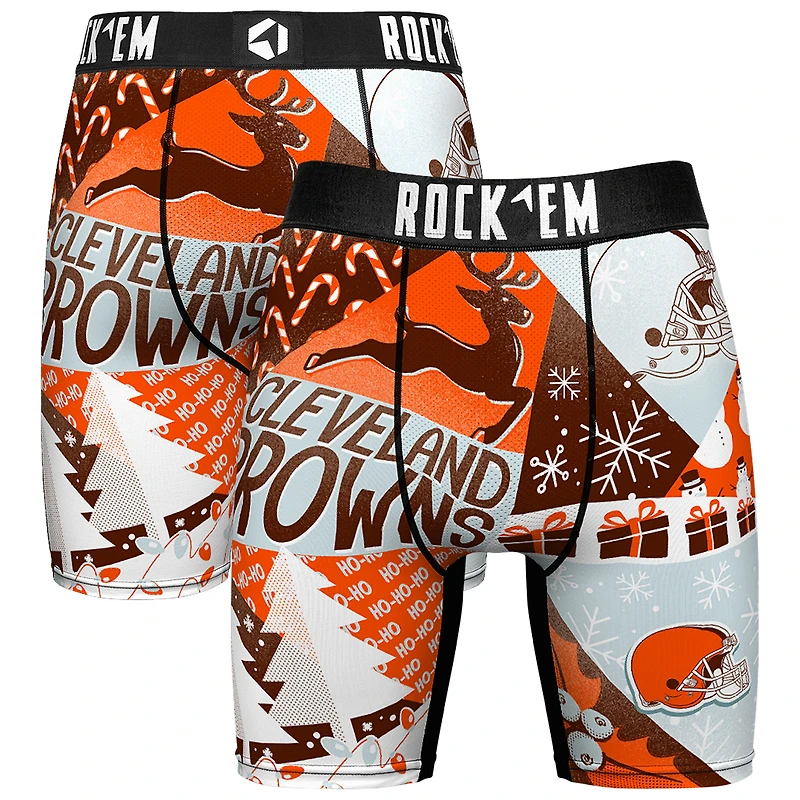 Men's Rock Em Socks Orange Cleveland Browns Holiday Tacky Remix Boxer Briefs