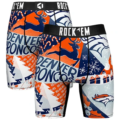 Men's Rock Em Socks Navy Denver Broncos Holiday Tacky Remix Boxer Briefs