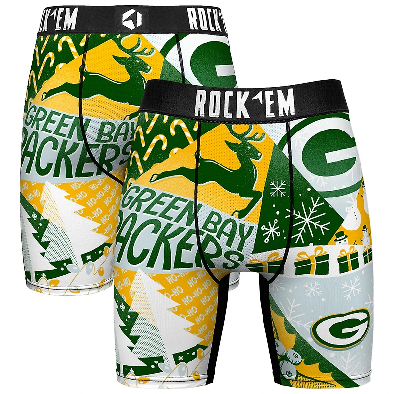 Men's Rock Em Socks Green Green Bay Packers Holiday Tacky Remix Boxer Briefs
