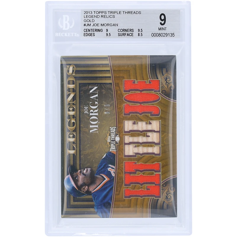 Joe Morgan San Francisco Giants 2013 Topps Triple Threads Legends Game-Used Relics #TTRL-JM #9/9 BGS Authenticated 9 Card - 9,9.5,9.5,8.5 Subgrades