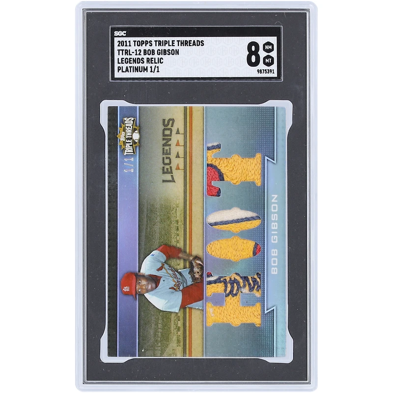 Bob Gibson St. Louis Cardinals 2011 Topps Triple Threads Multi Game-Used Relic Platinum #TTRL-12 #1/1 SGC Authenticated 8 Card