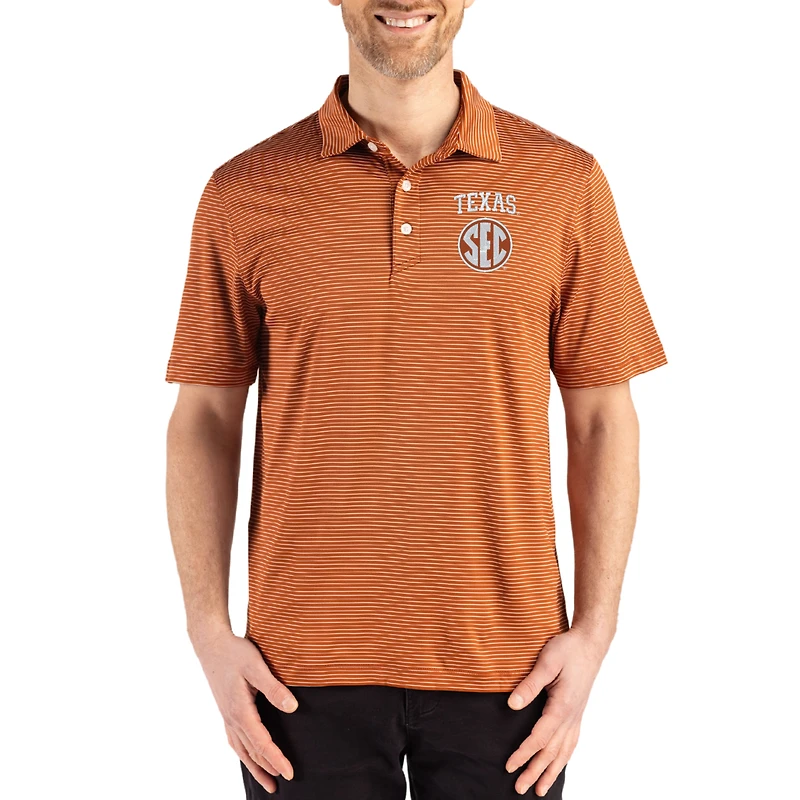 Men's Cutter & Buck Texas Orange Texas Longhorns SEC Forge Eco Fine Line Stripe Stretch Recycled DryTec Polo