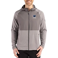 Men's Cutter & Buck Heather Gray Penn State Nittany Lions Peshastin Eco Fleece Recycled Raglan Full-Zip Tri-Blend Hybrid Jacket