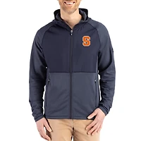 Men's Cutter & Buck Heather Navy Syracuse Orange Peshastin Eco Fleece Recycled Raglan Full-Zip Tri-Blend Hybrid Jacket
