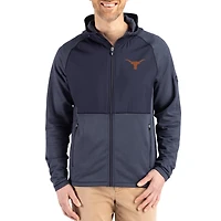 Men's Cutter & Buck Heather Navy Texas Longhorns Peshastin Eco Fleece Recycled Raglan Full-Zip Tri-Blend Hybrid Jacket