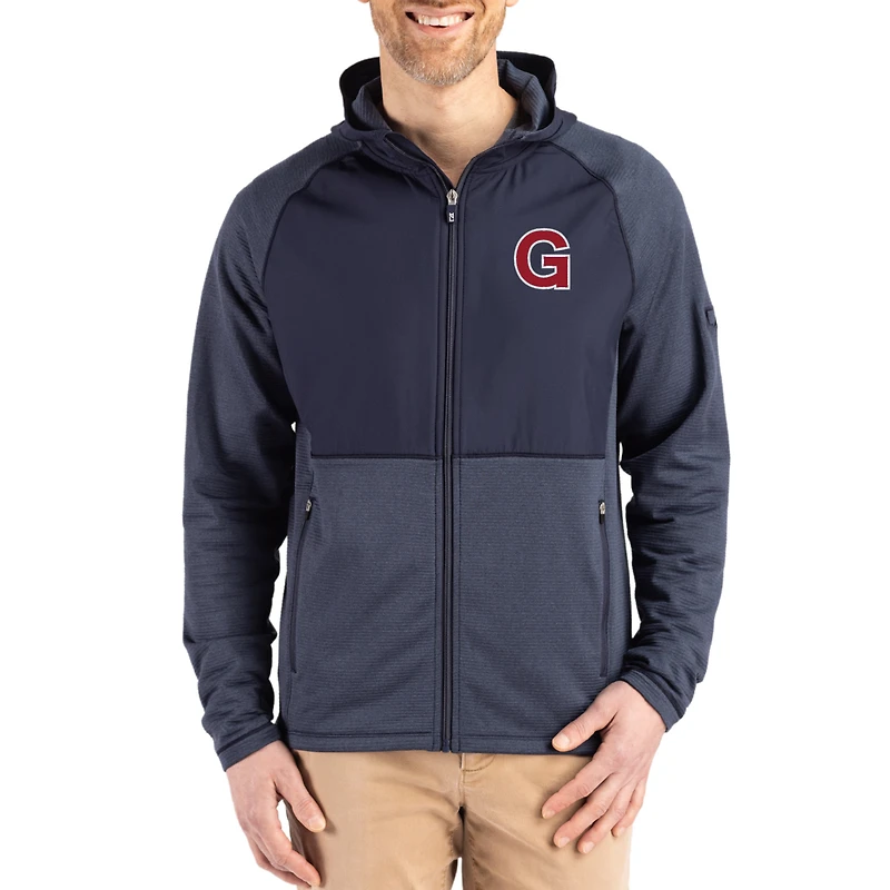 Men's Cutter & Buck Heather Navy Gonzaga Bulldogs Peshastin Eco Fleece Recycled Raglan Full-Zip Tri-Blend Hybrid Jacket