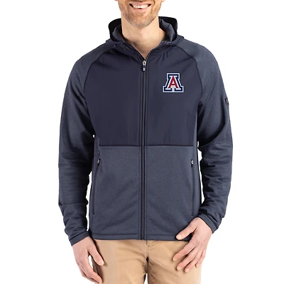Men's Cutter & Buck Heather Navy Arizona Wildcats Peshastin Eco Fleece Recycled Raglan Full-Zip Tri-Blend Hybrid Jacket