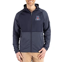 Men's Cutter & Buck Heather Navy Arizona Wildcats Peshastin Eco Fleece Recycled Raglan Full-Zip Tri-Blend Hybrid Jacket