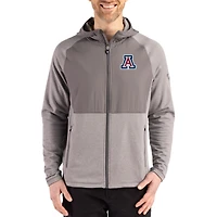 Men's Cutter & Buck Heather Gray Arizona Wildcats Peshastin Eco Fleece Recycled Raglan Full-Zip Tri-Blend Hybrid Jacket