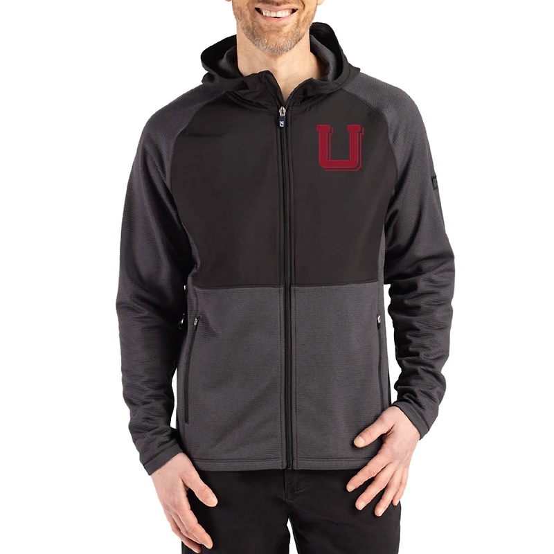 Men's Cutter & Buck Heather Utah Utes Peshastin Eco Fleece Recycled Raglan Full-Zip Tri-Blend Hybrid Jacket