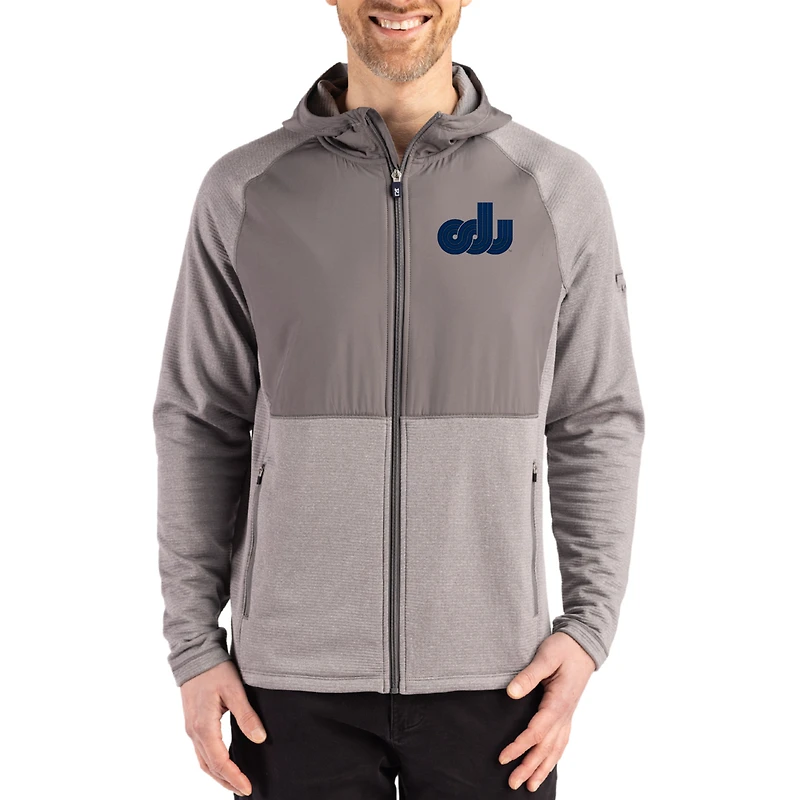 Men's Cutter & Buck Heather Gray Old Dominion Monarchs Peshastin Eco Fleece Recycled Raglan Full-Zip Tri-Blend Hybrid Jacket