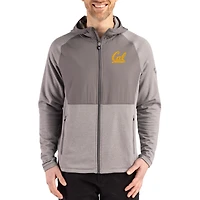 Men's Cutter & Buck Heather Gray Cal Bears Peshastin Eco Fleece Recycled Raglan Full-Zip Tri-Blend Hybrid Jacket