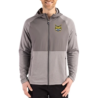 Men's Cutter & Buck Heather Gray Quinnipiac Bobcats Peshastin Eco Fleece Recycled Raglan Full-Zip Tri-Blend Hybrid Jacket