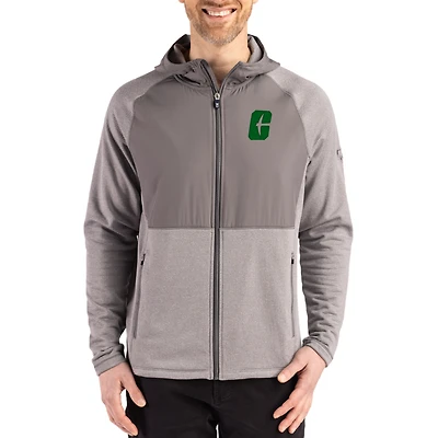 Men's Cutter & Buck Heather Gray Charlotte 49ers Peshastin Eco Fleece Recycled Raglan Full-Zip Tri-Blend Hybrid Jacket
