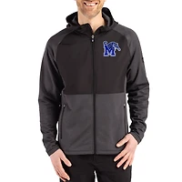 Men's Cutter & Buck Heather Memphis Tigers Peshastin Eco Fleece Recycled Raglan Full-Zip Tri-Blend Hybrid Jacket