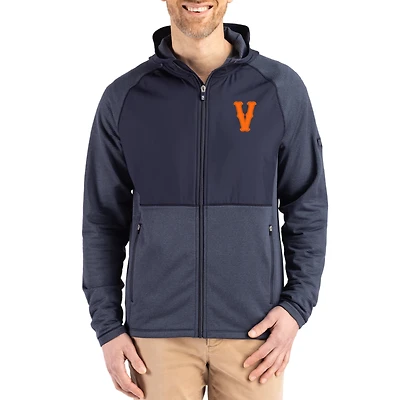 Men's Cutter & Buck Heather Navy Virginia Cavaliers Peshastin Eco Fleece Recycled Raglan Full-Zip Tri-Blend Hybrid Jacket