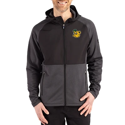 Men's Cutter & Buck Heather Black Baylor Bears Peshastin Eco Fleece Recycled Raglan Full-Zip Tri-Blend Hybrid Jacket