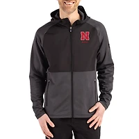 Men's Cutter & Buck Heather Nebraska Huskers Peshastin Eco Fleece Recycled Raglan Full-Zip Tri-Blend Hybrid Jacket
