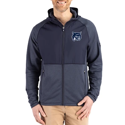 Men's Cutter & Buck Heather Navy New Hampshire Wildcats Peshastin Eco Fleece Recycled Raglan Full-Zip Tri-Blend Hybrid Jacket