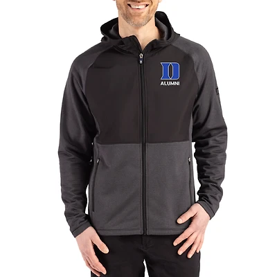 Men's Cutter & Buck Heather Duke Blue Devils Peshastin Eco Fleece Recycled Raglan Full-Zip Tri-Blend Hybrid Jacket