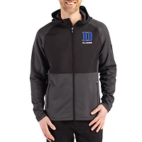 Men's Cutter & Buck Heather Duke Blue Devils Peshastin Eco Fleece Recycled Raglan Full-Zip Tri-Blend Hybrid Jacket