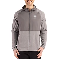 Men's Cutter & Buck Heather Gray Emory Eagles Peshastin Eco Fleece Recycled Raglan Full-Zip Tri-Blend Hybrid Jacket