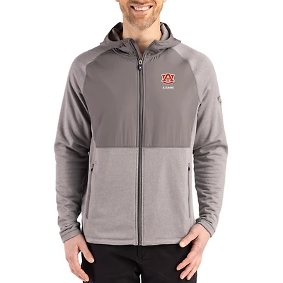 Men's Cutter & Buck Heather Gray Auburn Tigers Peshastin Eco Fleece Recycled Raglan Full-Zip Tri-Blend Hybrid Jacket