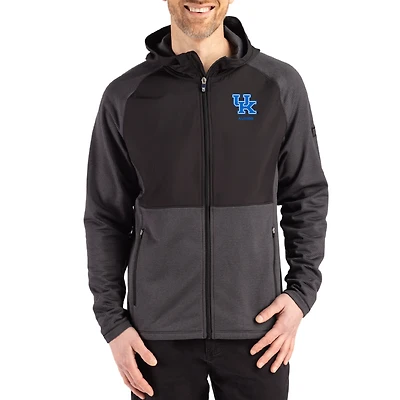 Men's Cutter & Buck Heather Kentucky Wildcats Peshastin Eco Fleece Recycled Raglan Full-Zip Tri-Blend Hybrid Jacket