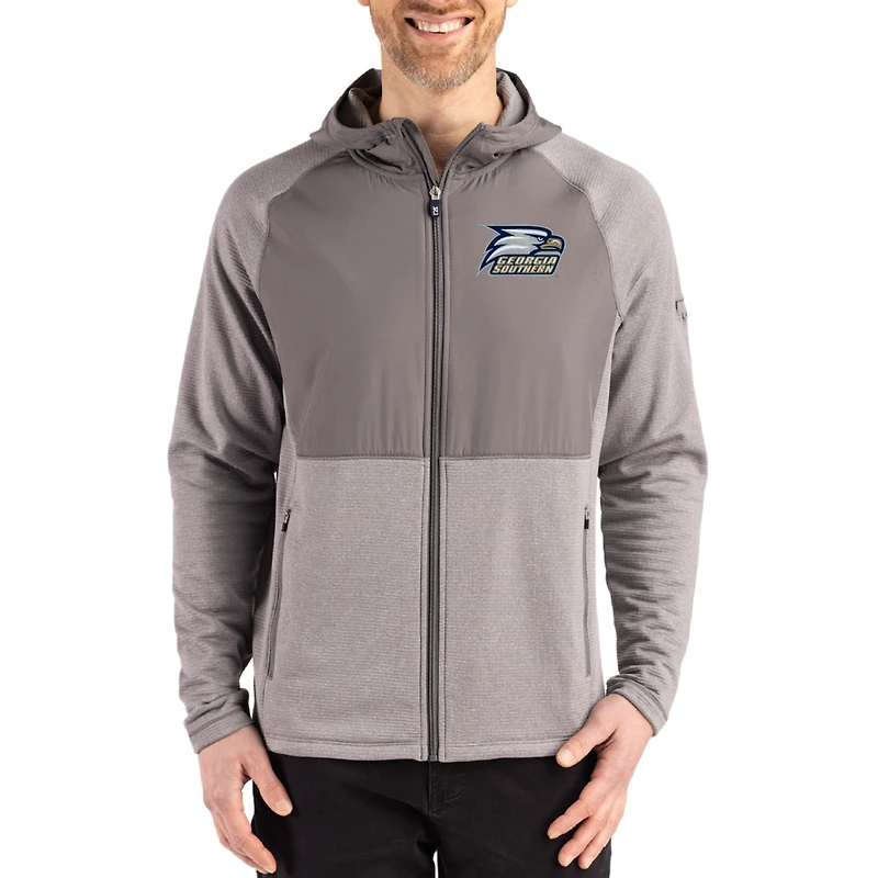 Men's Cutter & Buck Heather Gray Georgia Southern Eagles Peshastin Eco Fleece Recycled Raglan Full-Zip Tri-Blend Hybrid Jacket