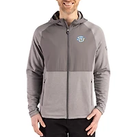 Men's Cutter & Buck Heather Gray Southern University Jaguars Peshastin Eco Fleece Recycled Raglan Full-Zip Tri-Blend Hybrid Jacket