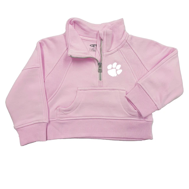 Girls Toddler Garb Pink Clemson Tigers Cropped Dawn Funnel Neck Half-Zip Sweatshirt