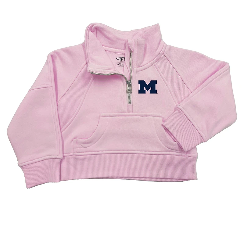 Girls Toddler Garb Pink Michigan Wolverines Cropped Dawn Funnel Neck Half-Zip Sweatshirt