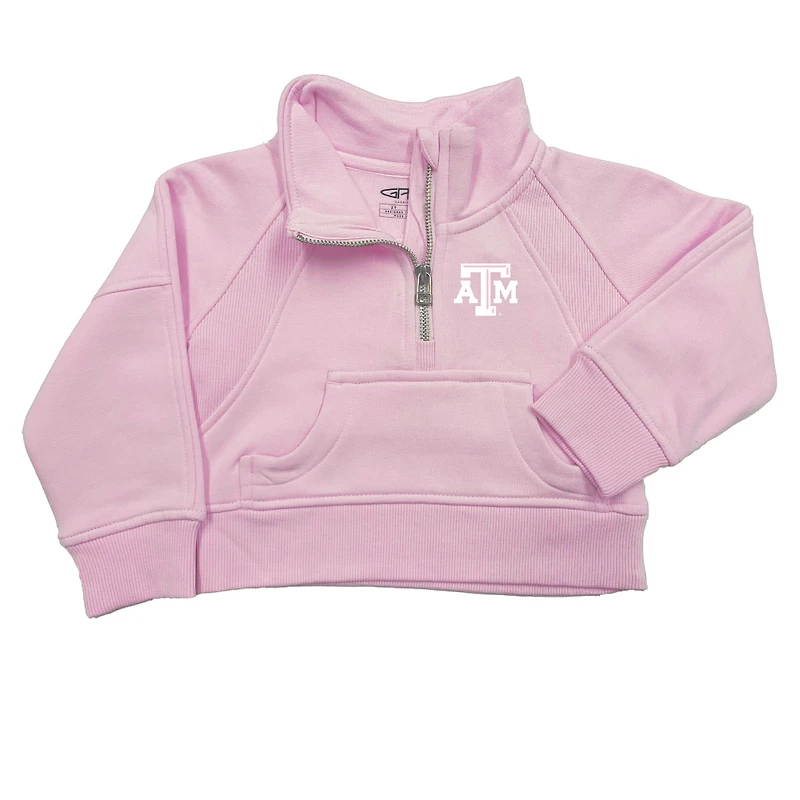 Girls Toddler Garb Pink Texas A&M Aggies Cropped Dawn Funnel Neck Half-Zip Sweatshirt