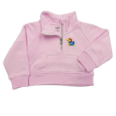 Girls Toddler Garb Pink Kansas Jayhawks Cropped Dawn Funnel Neck Half-Zip Sweatshirt