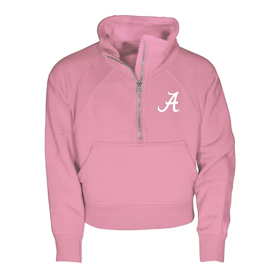 Girls Youth Garb Pink Alabama Crimson Tide Cropped Dawn Funnel Neck Half-Zip Sweatshirt