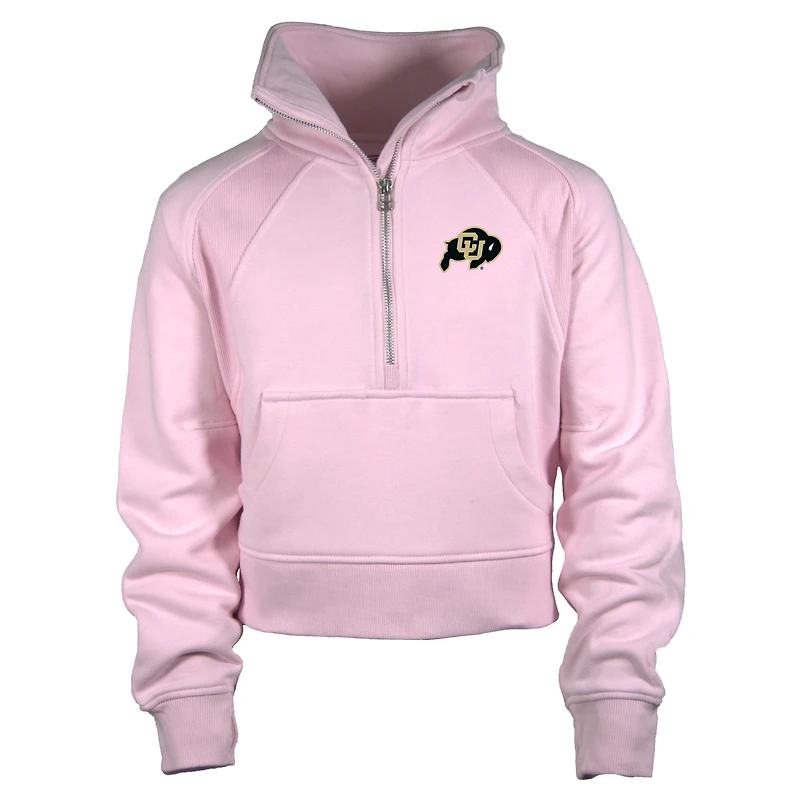 Girls Youth Garb Pink Colorado Buffaloes Cropped Dawn Funnel Neck Half-Zip Sweatshirt