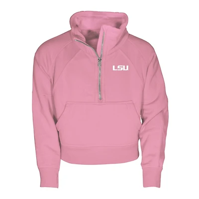 Girls Youth Garb Pink LSU Tigers Cropped Dawn Funnel Neck Half-Zip Sweatshirt