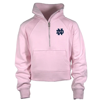 Girls Youth Garb Pink Notre Dame Fighting Irish Cropped Dawn Funnel Neck Half-Zip Sweatshirt